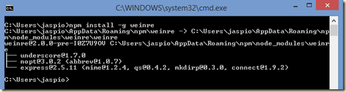 Installing Weinre via npm
